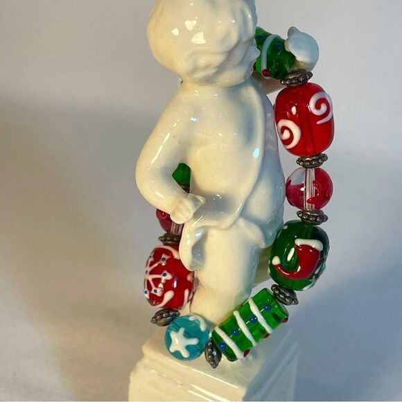 Christmas bracelet handmade lampworked glass beads stretchy bracelet - Picture 1 of 12